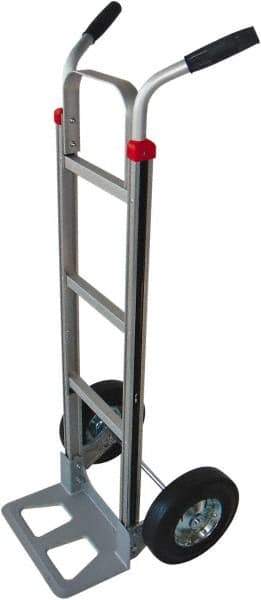 PRO-SOURCE - 600 Lb Capacity 52" OAH Hand Truck - 7-1/2 x 14" Base Plate, High Back Dual Grip Handle, Aluminum, Mold-On Rubber Wheels - Exact Industrial Supply