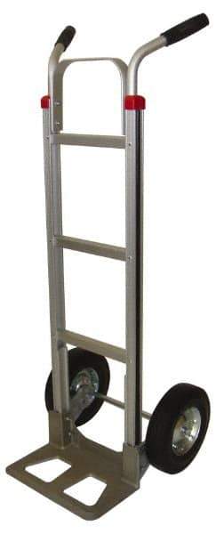 PRO-SOURCE - 600 Lb Capacity 52" OAH Hand Truck - 7-1/2 x 14" Base Plate, High Back Dual Grip Handle, Aluminum, Semi-Pneumatic Wheels - Exact Industrial Supply