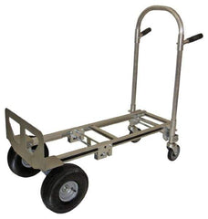 PRO-SOURCE - 650 Lb Capacity 40" OAH Convertible Hand Truck - 7-1/2 x 18" Base Plate, Dual Grip Handle, Aluminum, Full Pneumatic Wheels - Exact Industrial Supply