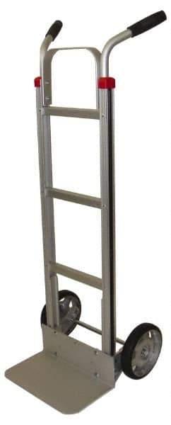PRO-SOURCE - 600 Lb Capacity 49" OAH Welded Hand Truck - 7-1/2 x 14" Base Plate, High Back Dual Handle, Aluminum, Solid Rubber Wheels - Exact Industrial Supply