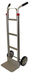 PRO-SOURCE - 600 Lb Capacity 49" OAH Welded Hand Truck - 7-1/2 x 14" Base Plate, High Back Dual Handle, Aluminum, Solid Rubber Wheels - Exact Industrial Supply