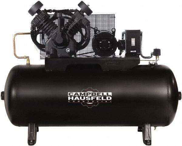 Campbell Hausfeld - 5 hp, 80 Gal Stationary Electric Horizontal Screw Air Compressor - Single Phase, 175 Max psi, 16.6 CFM, 230 Volt - Exact Industrial Supply