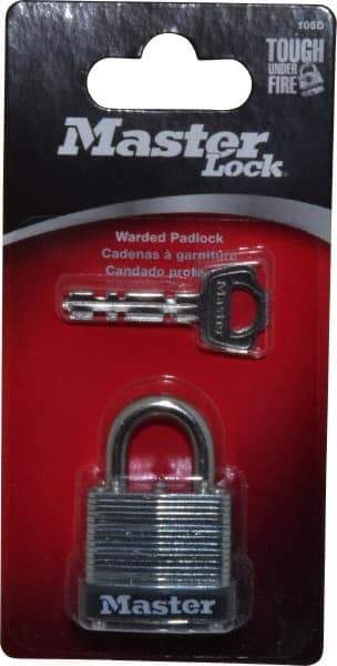 Master Lock - 1/2" Shackle Clearance, Keyed Different Warded Cylinder Padlock - 3/16" Shackle Diam, Steel - Exact Industrial Supply