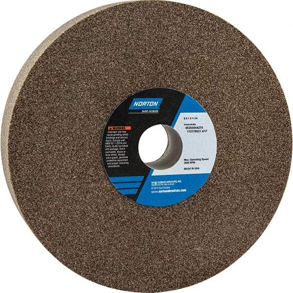 Norton - 8" Diam x 1-1/4" Hole x 1" Thick, M Hardness, 60 Grit Surface Grinding Wheel - Aluminum Oxide, Type 1, Medium Grade, 3,600 Max RPM - Exact Industrial Supply