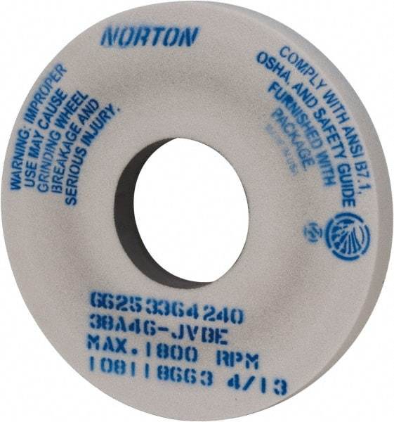 Norton - 14" Diam x 5" Hole x 1-1/2" Thick, J Hardness, 46 Grit Surface Grinding Wheel - Aluminum Oxide, Type 1, Coarse Grade, 1,800 Max RPM, Vitrified Bond, No Recess - Exact Industrial Supply