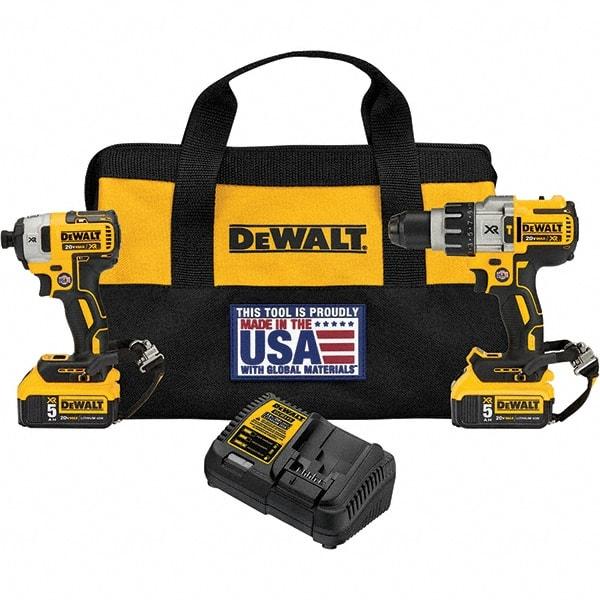 DeWALT - 20 Volt Cordless Tool Combination Kit - Includes Hammerdrill & Impact Driver, Lithium-Ion Battery Included - Exact Industrial Supply