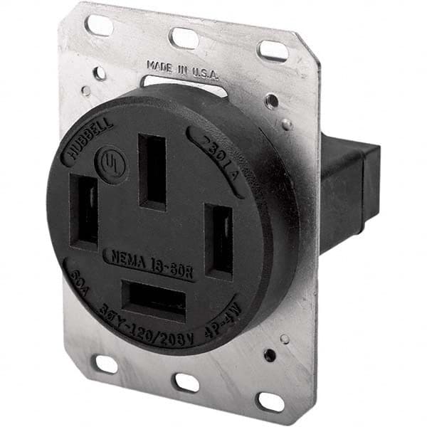 Hubbell Wiring Device-Kellems - 120/208 VAC 60A NEMA 18-60R Industrial Grade Black Straight Blade Single Receptacle - Exact Industrial Supply