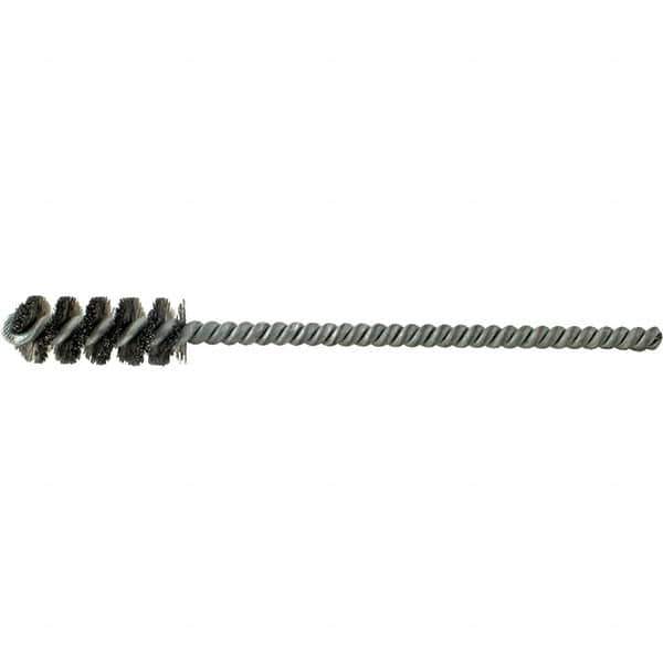 Brush Research Mfg. - 5/8" Diam Helical Steel Tube Brush - Single Spiral, 0.006" Filament Diam, 1-1/2" Brush Length, 6" OAL, 0.22" Diam Galvanized Steel Shank - Exact Industrial Supply