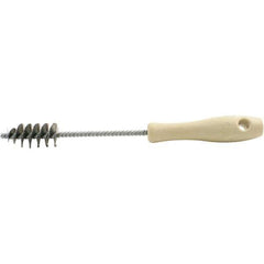 Brush Research Mfg. - 0.975" Diam Helical Stainless Steel Tube Brush - Single Spiral, 0.006" Filament Diam, 2" Brush Length, 10-1/2" OAL, 0.245" Diam Plastic Handle Shank - Exact Industrial Supply