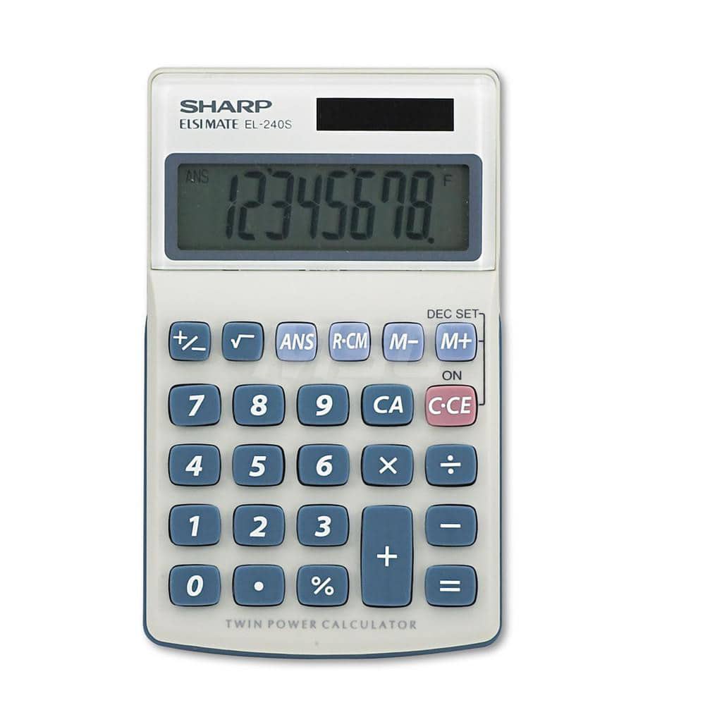 Victor - Calculators; Type: Handheld ; Type of Power: Solar/Battery ; Display Type: 8-Digit LCD ; Color: Blue; Gray ; Display Size: 13.5mm ; Width (Decimal Inch): 2.8000 - Exact Industrial Supply