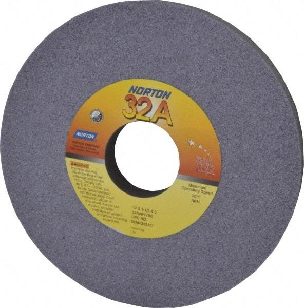 Norton - 12" Diam x 3" Hole x 1-1/4" Thick, I Hardness, 46 Grit Surface Grinding Wheel - Aluminum Oxide, Type 1, Coarse Grade, 2,070 Max RPM, Vitrified Bond, No Recess - Exact Industrial Supply