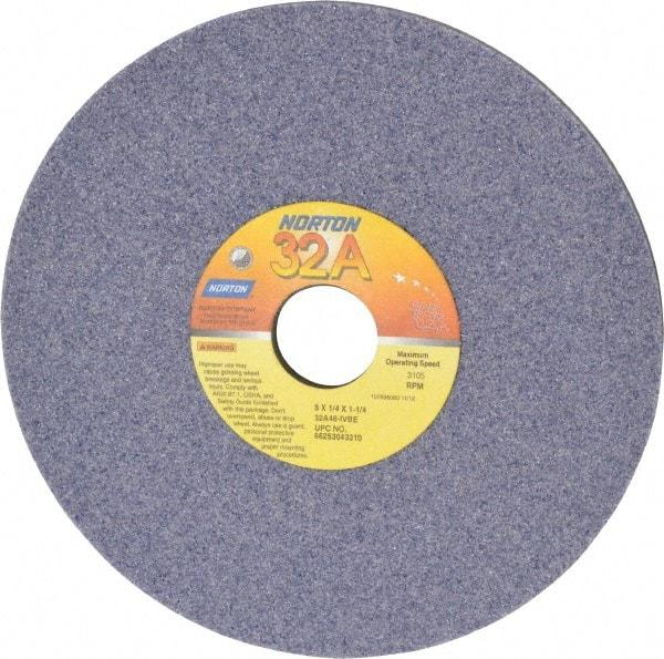Norton - 8" Diam x 1-1/4" Hole x 1/4" Thick, I Hardness, 46 Grit Surface Grinding Wheel - Aluminum Oxide, Type 1, Coarse Grade, 3,105 Max RPM, Vitrified Bond, No Recess - Exact Industrial Supply