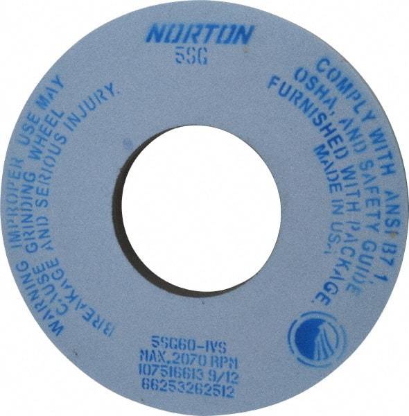 Norton - 12" Diam x 5" Hole x 1" Thick, J Hardness, 60 Grit Surface Grinding Wheel - Ceramic, Type 1, Medium Grade, 2,070 Max RPM, Vitrified Bond, No Recess - Exact Industrial Supply