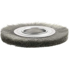 Brush Research Mfg. - 3" OD, 1/2 & 5/8" Arbor Hole, Crimped Stainless Steel Wheel Brush - 3-3/4" Face Width, 1/2" Trim Length, 6,000 RPM - Exact Industrial Supply