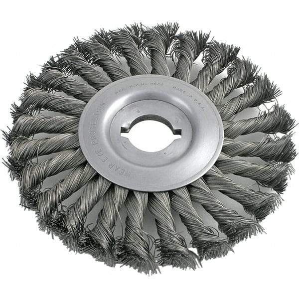 Brush Research Mfg. - 8" OD, 1/2 & 5/8" Arbor Hole, Knotted Carbon Wheel Brush - 3/4" Face Width, 1-11/16" Trim Length, 6,000 RPM - Exact Industrial Supply