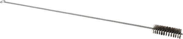 Schaefer Brush - 3" Long x 1" Diam Stainless Steel Long Handle Wire Tube Brush - Single Spiral, 27" OAL, 0.007" Wire Diam, 3/8" Shank Diam - Exact Industrial Supply