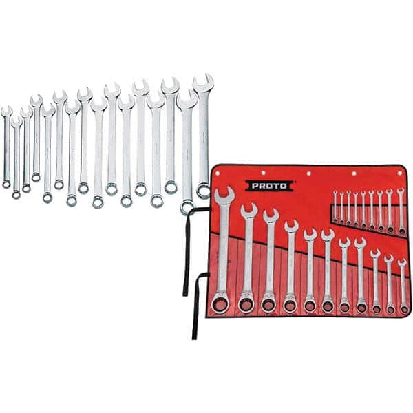 Combination Wrench Set: 16 Pc, Inch Satin Finish