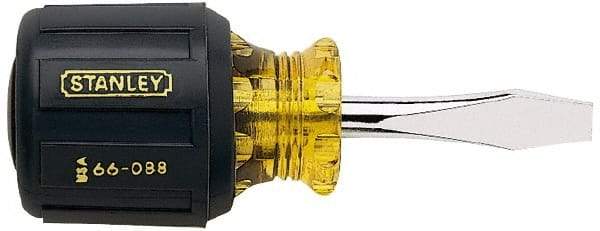 Stanley - 1/4" Blade Width, 3-7/16" OAL Standard Slotted Screwdriver - 1-1/2" Blade Length, Round Shank, Acetate with Rubber Grip Handle - Exact Industrial Supply