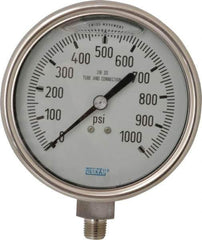 Wika - 4" Dial, 1/4 Thread, 0-1,000 Scale Range, Pressure Gauge - Lower Connection Mount, Accurate to 1% of Scale - Exact Industrial Supply