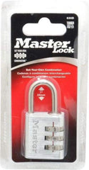 Master Lock - 1-3/16" Body Width, 1" Shackle Clearance, Die Cast Zinc Silver Coating Combination Lock - 3/16" Shackle Diam, 9/16" Shackle Width - Exact Industrial Supply