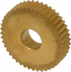 Dorian Tool - 1" Diam, 90° Tooth Angle, 14 TPI, Standard (Shape), Form Type Cobalt Straight Knurl Wheel - 0.236" Face Width, 5/16" Hole, Circular Pitch, TiN Finish, Series M - Exact Industrial Supply