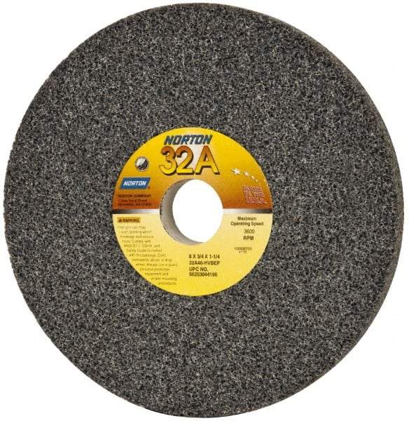 Norton - 8" Diam x 1-1/4" Hole x 3/4" Thick, H Hardness, 46 Grit Surface Grinding Wheel - Aluminum Oxide, Type 1, Coarse Grade, 3,600 Max RPM, Vitrified Bond, No Recess - Exact Industrial Supply