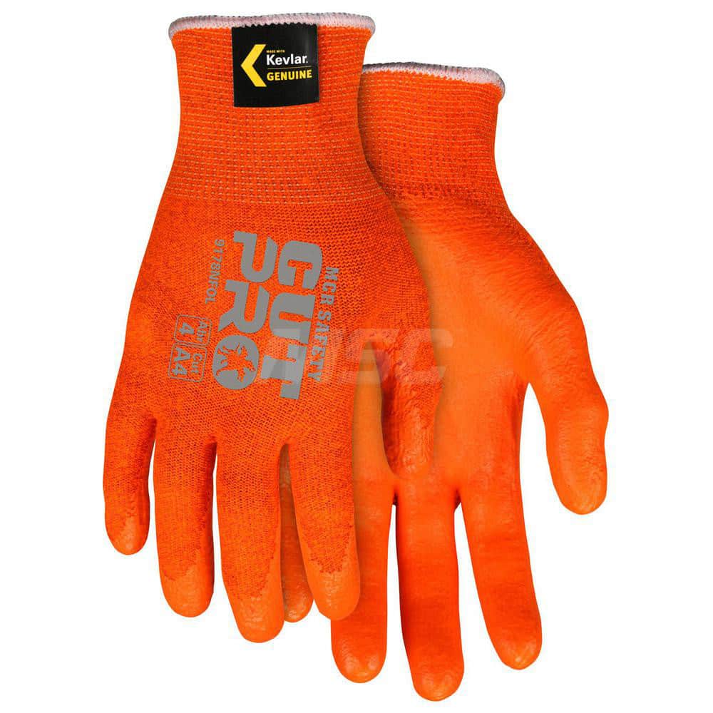 Cut & Puncture-Resistant Gloves: Size XS, ANSI Cut A4, ANSI Puncture 3, Nitrile, Synthetic Orange, Palm Coated, 13-Guage Knit Back, Nitrile Dipped Grip