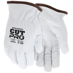 Size L Leather Abrasion, Cut & Puncture Protection Work Gloves For Work & Driver, Slip-On Cuff, Full Fingered, White/Brown, Paired