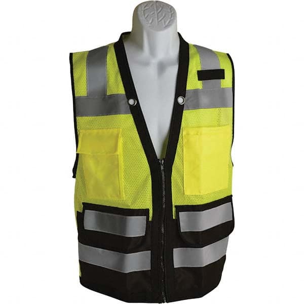 High Visibility Vest: 2X-Large Hi-Visibility Yellow, Zipper Closure, 11 Pocket