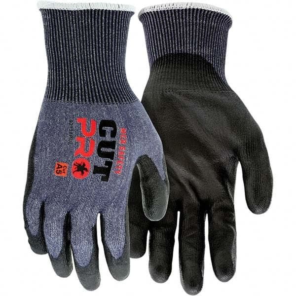 Cut-Resistant Gloves: Size XL, ANSI Cut A5, Polyurethane, HPPE Blue & Gray, Palm & Fingertips Coated, HPPE Back, Polyurethane Grip