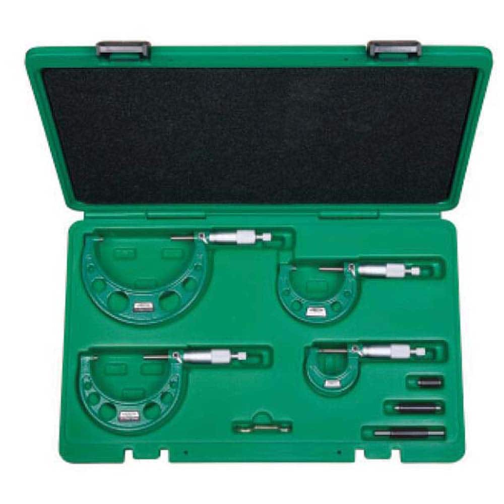 Insize USA LLC - 0 to 4", 0.0001" Graduation, Mechanical Outside Micrometer Set - Exact Industrial Supply