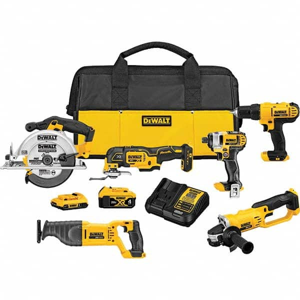 DeWALT - Cordless Tool Combination Kits Voltage: 20 Tools: 1/2" Drill/Driver; Reciprocating Saw; 6-1/2" Circular Saw; Oscillating Multi-Tool - Exact Industrial Supply