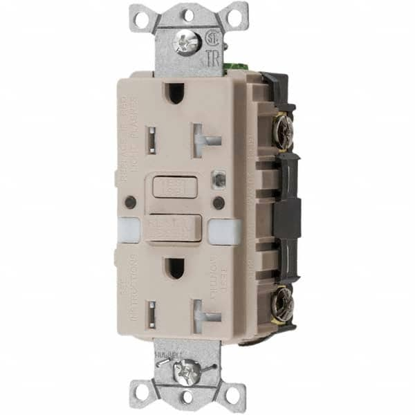 GFCI Receptacles; Grade: Commercial; Color: Light Almond; NEMA Configuration: 5-20R; Amperage: 20; Reset Type: Manual; Voltage: 125 VAC; Wiring Method: Side; Back; Body Material: Thermoplastic Nylon; Flange Style: No Flange; Flange Included: No; Amperage: