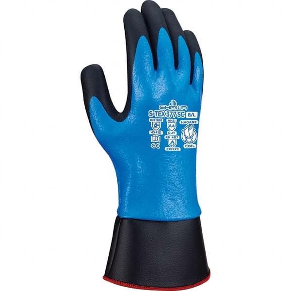Cut, Puncture & Abrasive-Resistant Gloves: Size L, ANSI Cut A4, ANSI Puncture 3, Foam Nitrile, Hagane Steel & HPPE Blend Blue, Full Coated, Nylon & Polyester Knit Back, Double Dipped Grip, ANSI Abrasion 4