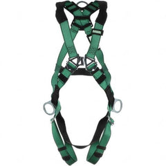 Fall Protection Harnesses: 400 Lb, Vest Style, Size X-Large, Polyester, Back & Hips Pass-Through Leg Strap, Friction Shoulder Strap, Quick-Connect Chest Strap