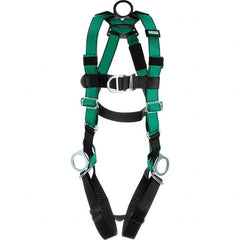 Fall Protection Harnesses: 400 Lb, Vest Style, Size Standard, Polyester Pass-Through Leg Strap, Friction Shoulder Strap, Quick-Connect Chest Strap