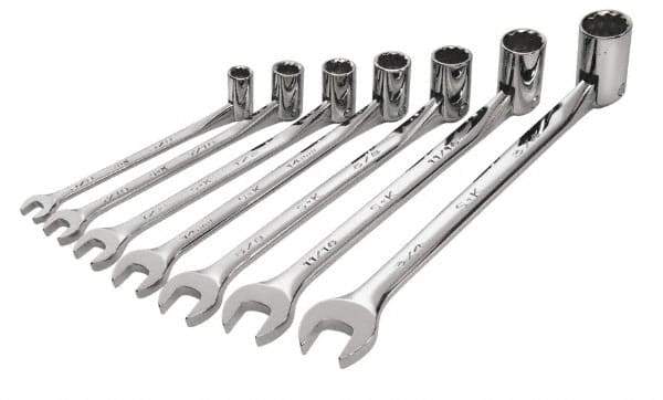 SK - 7 Piece, 3/8 to 3/4", Combination Wrench Set - Inch System of Measurement, Chrome Finish, Comes in Tray - Exact Industrial Supply