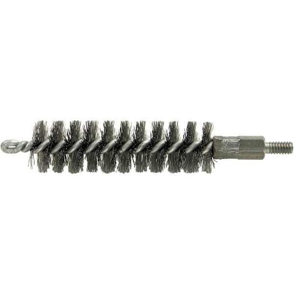 Brush Research Mfg. - 11/32" Diam Helical Stainless Steel Tube Brush - Single Spiral, 0.004" Filament Diam, 2" Brush Length, 2-9/16" OAL, 0.14" Diam Galvanized Steel Shank - Exact Industrial Supply