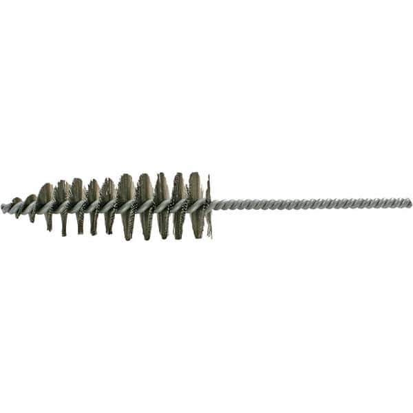 Brush Research Mfg. - 1-11/16" Diam Helical Steel Tube Brush - Single Spiral, 0.012" Filament Diam, 5" Brush Length, 10-1/2" OAL, 0.292" Diam Galvanized Steel Shank - Exact Industrial Supply