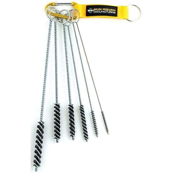 Brush Research Mfg. - 7/16" Diam Helical Stainless Steel Tube Brush - Single Spiral, 0.004" Filament Diam, 3" Brush Length, 10" OAL, 0.168" Diam Galvanized Steel Shank - Exact Industrial Supply