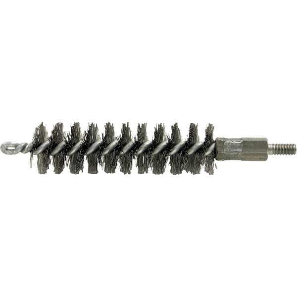 Brush Research Mfg. - 5/16" Diam Helical Stainless Steel Tube Brush - Single Spiral, 0.004" Filament Diam, 2" Brush Length, 2-9/16" OAL, 0.14" Diam Galvanized Steel Shank - Exact Industrial Supply