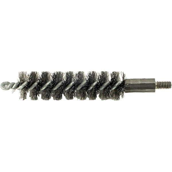 Brush Research Mfg. - 19/32" Diam Helical Steel Tube Brush - Single Spiral, 0.006" Filament Diam, 2" Brush Length, 2-9/16" OAL, 0.14" Diam Galvanized Steel Shank - Exact Industrial Supply