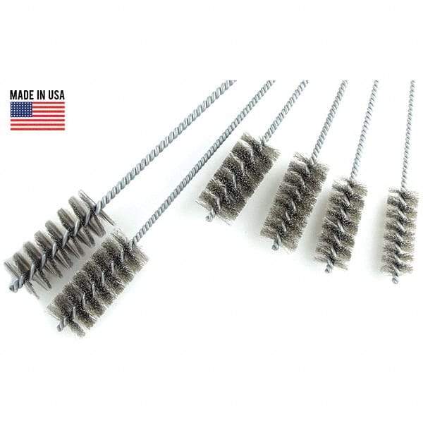 Brush Research Mfg. - 3" Diam Helical Stainless Steel Tube Brush - Single Spiral, 0.012" Filament Diam, 0.012" Brush Length, 18" OAL, 0.292" Diam Galvanized Steel Shank - Exact Industrial Supply