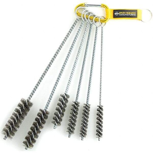 Brush Research Mfg. - 1" Diam Helical Stainless Steel Tube Brush - Single Spiral, 0.01" Filament Diam, 0.01" Brush Length, 12" OAL, 0.245" Diam Galvanized Steel Shank - Exact Industrial Supply