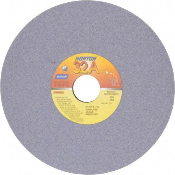 Norton - 8" Diam x 1-1/4" Hole x 1/4" Thick, J Hardness, 60 Grit Surface Grinding Wheel - Aluminum Oxide, Type 1, Medium Grade, 3,600 Max RPM, Vitrified Bond, No Recess - Exact Industrial Supply