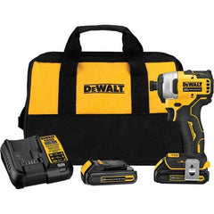 DeWALT - 20 Volt, 1/4" Drive, 116 Ft/Lb Torque, Cordless Impact Driver - Mid-Handle, 3000 RPM, 2 Lithium-Ion Batteries Included - Exact Industrial Supply