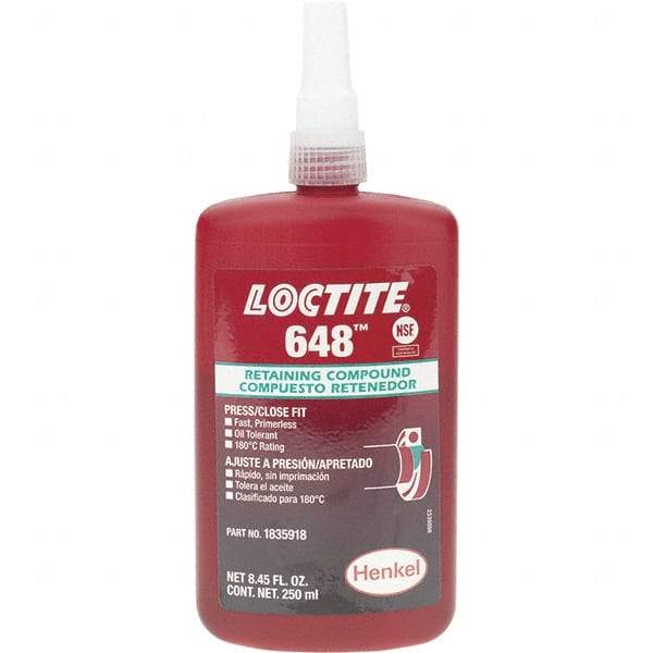 Loctite - 250 mL, Red, High Strength Retaining Compound - Series 648 - Exact Industrial Supply