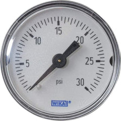 Wika - 1-1/2" Dial, 1/8 Thread, 0-30 Scale Range, Pressure Gauge - Center Back Connection Mount, Accurate to 3-2-3% of Scale - Exact Industrial Supply