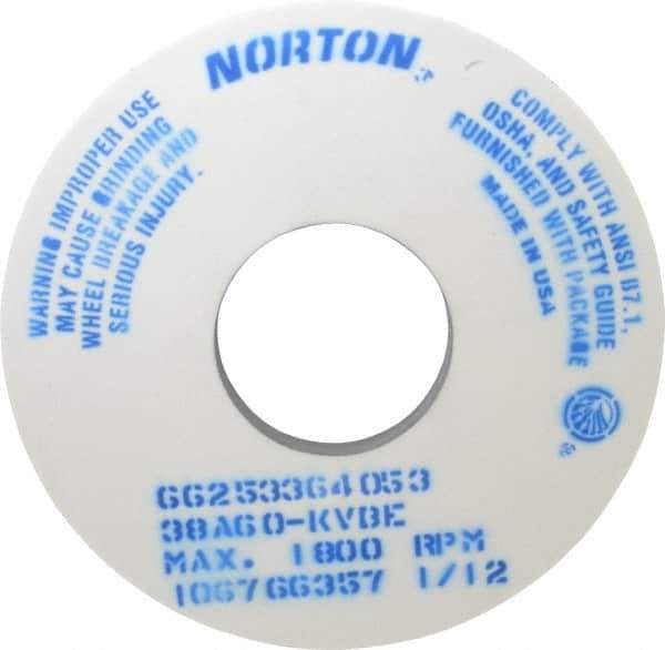 Norton - 14" Diam x 5" Hole x 1" Thick, K Hardness, 60 Grit Surface Grinding Wheel - Aluminum Oxide, Type 1, Medium Grade, 1,800 Max RPM, Vitrified Bond, No Recess - Exact Industrial Supply