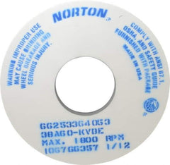 Norton - 14" Diam x 5" Hole x 1" Thick, K Hardness, 60 Grit Surface Grinding Wheel - Aluminum Oxide, Type 1, Medium Grade, 1,800 Max RPM, Vitrified Bond, No Recess - Exact Industrial Supply